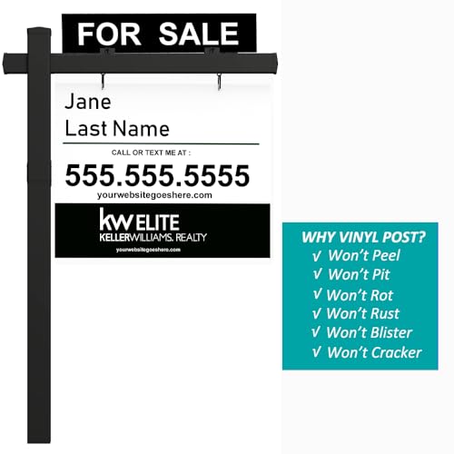 Kdgarden Vinyl PVC Black Real Estate Sign Post 6' Tall (4"x 4"x 72"), Realtor Yard Sign Post with Flat Cap for Open House and Home for Sale, 47" Arm Holds Up to 36" Sign, 2-Pack by Kdgarden - Image 2