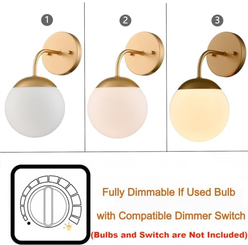 DANSEER Gold Wall Sconce Modern Nordic Style Milky Globe Glass Shade for Bathroom Vanity Light Set of 2 by DANSEER - Image 8
