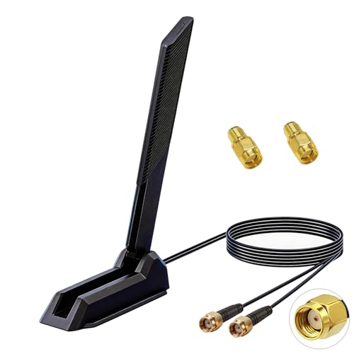 HQXHQ External WiFi 6E Tri-Band Antenna (2.4GHz/5.8GHz/6GHz) - RP-SMA Connector with Magnetic Base, Replacement for PC Desktop, Gaming WiFi Motherboards, WiFiBluetooth Cards & Wireless Routers