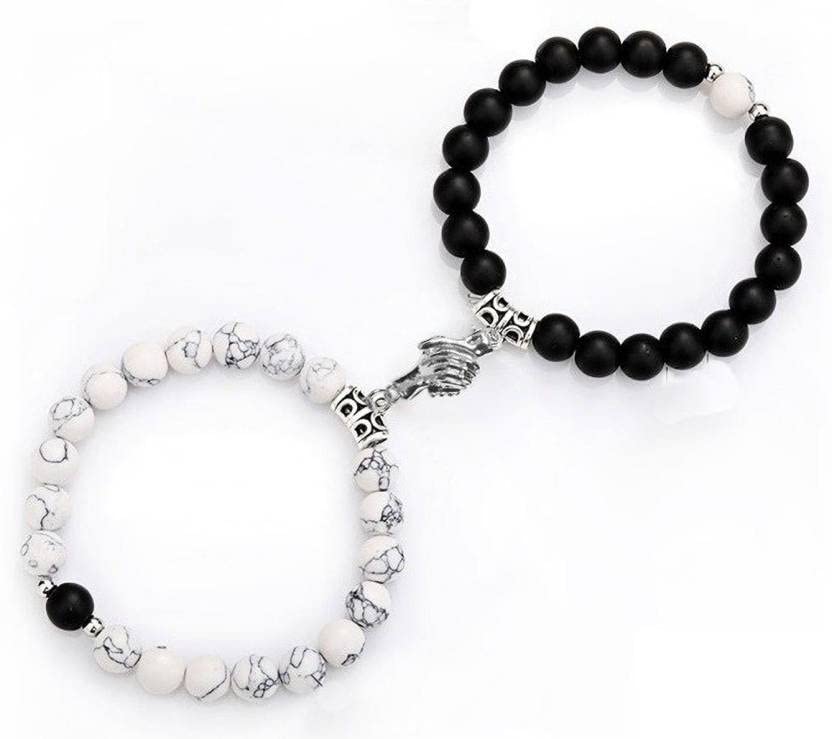 BEAUTIVIA Valentines Day Love Couples Hold Hands In Hand 2 In 1 Duo Wrist Band Cuff Elastic Field Therapy Howlite Beads Stone Moti Bracelets (B0CFGTRV93) Amazon Price History, Amazon Price Tracker