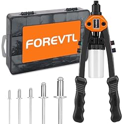 FOREVTL Rivet Gun Kit, 1/4 Pop Rivet Gun Kit with 210Pcs Blind Rivets and 5 Tool-Free Interchangeable Rivet Heads, 13