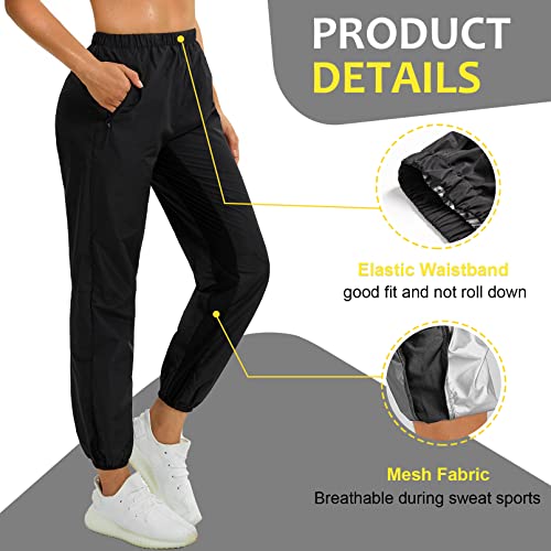 Junlan Sauna Suit for Women Sweat Sauna Pants Gym Workout Sweat Suits for Women (C.Black Pants Only,Large)