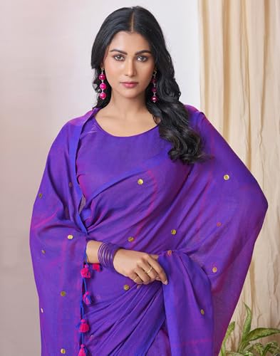 Image of SIRIL Women's Cotton Linen Sequence Saree With Unstitched Blouse Piece