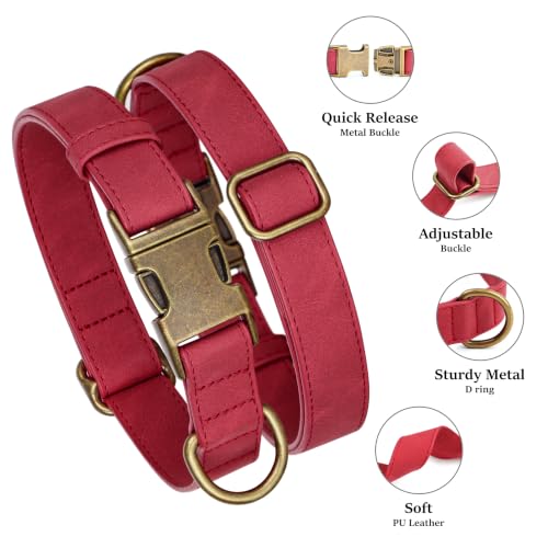 Image of Didog Soft PU Leather Dog Collar for Small Dogs, Quick Release, Red S