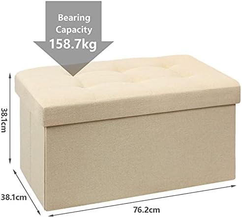 BRIAN & DANY Folding Linen Storage Boxes Footstool Ottoman, Foot Rest Stool, Foldable Seat Bench Footrest - Beige, 76 x 38 x 38 cm