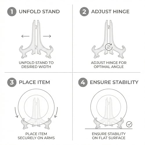Image of CURATED CART Acrylic Plate Stand for Decor, Pack of 4 Transparent Photo Frame Stand for Table, 6 Inch Clear Display Easel for Plates Pictures QR Menu Table Standee Decorative Collectibles