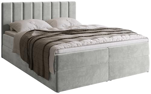 BROMARKT Boxspringbett mit Bonell Matratze Härtegrad H3 140x200cm Polsterbett mit Bettkasten Doppelbett mit Topper gepolsterte Kopfstütze Bett für Schlafzimmer Denver Grau