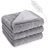 MOSMEE 電気毛布 【表面兎毛調+裏面ポリエステル素材】 190×130cm 大きいサイズ 掛け敷き兼用 ひざ掛け 8段階温度調整 6段階タイマー設定機能 自動オフ 洗える 洗濯ネット付き ダニ退治 ふわふわ 柔らかく 防寒対策 暖房器具 省エネ 安全保護 (グレー, 190*130)