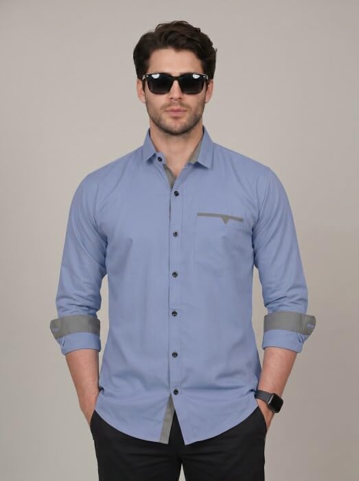 Image of Diverse Men's Cotton Blend Shirt with Pocket Design Spread Collar Full Sleeves Regular Fit and Standard Length | Comfortable Cotton Casual Shirt for Man