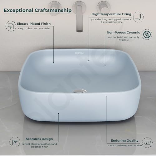 Image of Plantex Platinum Ceramic Tabletop Square Wash Basin /Countertop Bathroom Sink (Ocean, 16 x 16 x 5 Inch)