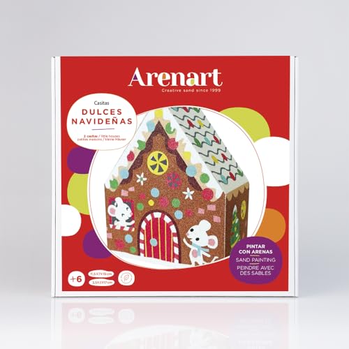 Arenart | Pack 2 Casitas Automontables Navidad | para Pintar con Arenas de Colores | Manualidades Infantiles | Decoración y Adornos en Familia