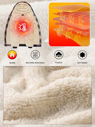 Image of ZITY Heavy Thick Hoodies for Men Plaid Flannel Warm Sherpa Fleece Lined Winter Full Zip Up Coat