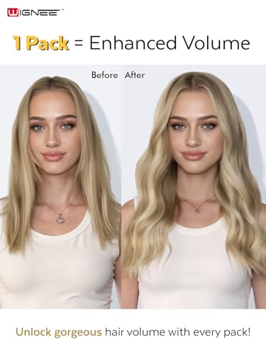 WIGNEE Double Hand Tied OVO Weft Hair Extensions Human Hair 100% Real Remy Hair Beaded Weft Hair Extensions Human Hair Glueless 18 Inch Blonde Ombre Wefts(9A60)
