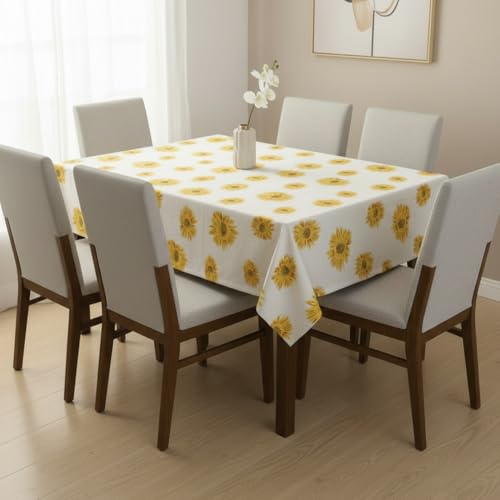 Image of HOMEMONDE 100% Cotton Premium Dining Table Cover Rectangular Table Cloth for 6 Seater Dining Table - Floral Printed for Home Decor (233 x 114 cm, Sun Flower - Multicolor)