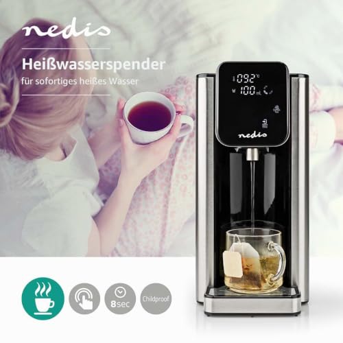 Foto von Nedis - Heißwasserspender - Abnehmbare Tropfschale - Kindersicherung - Trockengeh- und Überhitzungsschuts - Wasserfilter - 2.7 L - Aluminium/Schwarz