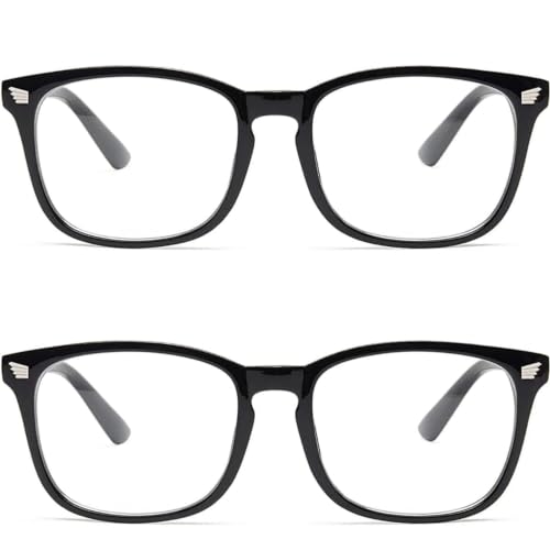 Image of Blue Light Blocking Computer Glasses for Men & Women, Square TR90 Lightweight Eyeglasses Frame, Anti Eye Strain UV Protection, Clear Lens for Gaming Office Reading