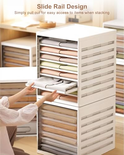 Organizador de almacenamiento para armario con divisores, organizadores de cajones apilables, cajas de almacenamiento con tapas para armario, despensa, lavandería, sala de estar