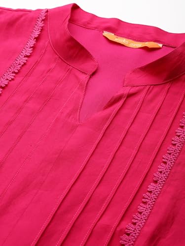Image of INDO ERA Women's Red Embroidered Silk Blend Straight Co-Ord Set (IESTR6841)