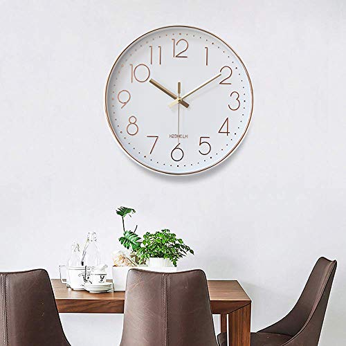 HZDHCLH 掛け時計 おしゃれ 連続秒針 静音 壁掛け時計 部屋 北欧 インテリア 掛時計 玄関 30cm (白地にゴールド) [4]