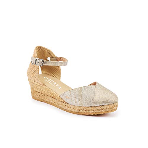 Image of Viscata Pubol Espadrille Canvas Low Wedges with Ankle Strap Spain Handmade 2 inch Heel Women's Sandals with Breathable Organic Cotton Canvas and 100% Natural Jute for all Occasions: Casual, Work, Party