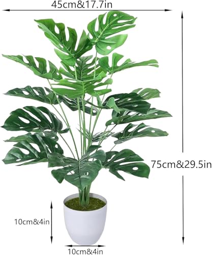 Image of Dekorly Fake Plants Artificial Floor Plants Large Tropical Palm Tree Tall Monstera Plant in Pot Faux Plants for Indoor Outdoor Home (Monstera | White Pot, Pack of One)