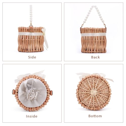 KUANG! Natural Handwoven Wicker Handbag Small Rattan Pearl Basket Purse Straw Beach Crossbody Bag for Women3