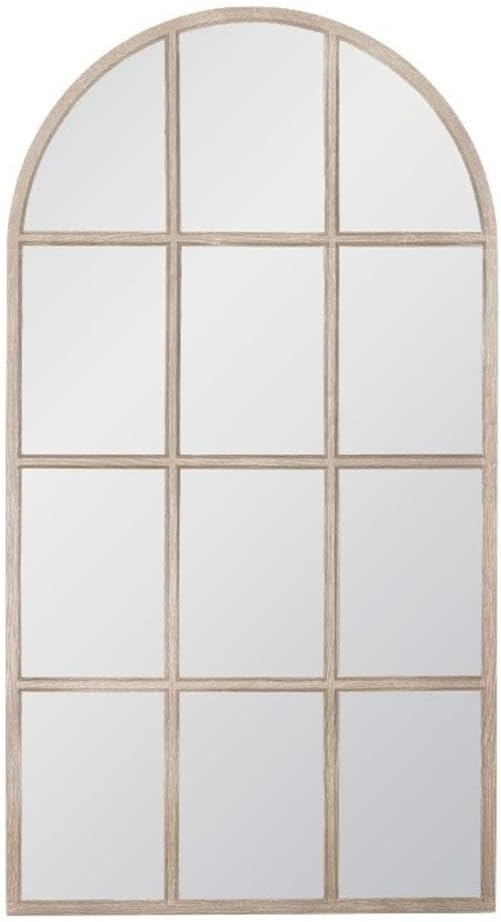 Pemberly Row Arched Floor Mirror, 46" x 84", Solid Oak Frame, Natural Gray Finish, Double Lamb's Tongue Edge, Oversized Decorative Mirror for Entryways, Bedrooms, Living Rooms, Floor Use