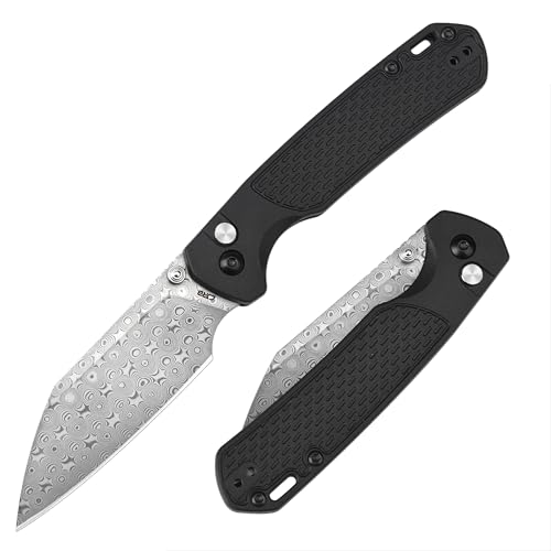 Image of CJRB Pyrite-Light Pocket Knife, 3.34'' Damascus Steel Blade Folding Knife