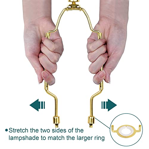Image of WEAVERBIRD Lamp Shade Harp Bracket 8 9 10 inch Adjustable Lamp Harp Kit with 3 /8 Standard Saddle,E14 E26 E27 Light Base UNO Fitter Adapter Converter Finial Set and Crystal Lamp Finial Knob, Gold