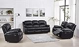 Betsy Furniture 3PC Bonded Leather Recliner Set Living Room Set, Sofa, Loveseat, Chair 8018 (Black,...