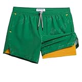 maamgic Mens Running Shorts with Compression Liner 5' Quick Dry Workout Gym Shorts Anti-Chafe 2 in 1 Athletic Shorts Green Yellow Medium