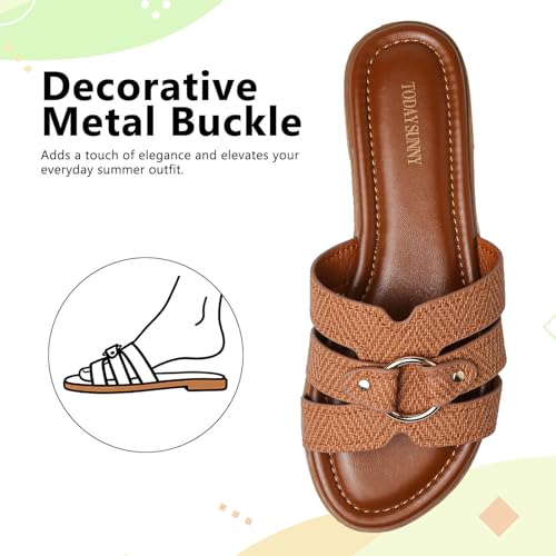 todaysunny Womens Flat Sandals Dressy Comfortable Open Toe Slip On Slide Sandals For Summer Beach Sandalias de Mujer — view 4