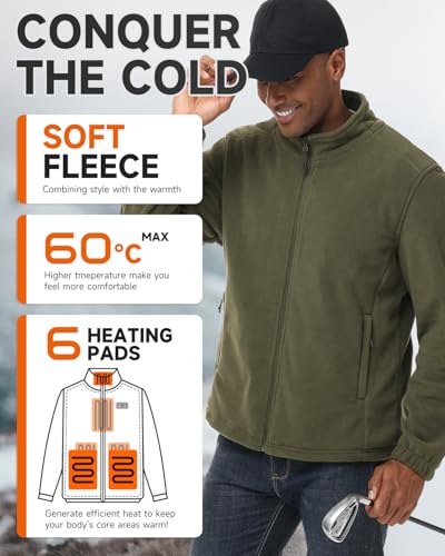 LABCOOL Polar Fleece Heated Jacket USB Rechargeable With 10000mAh Battery pack，Hidden Switch 3 Heat Levels, Washable2