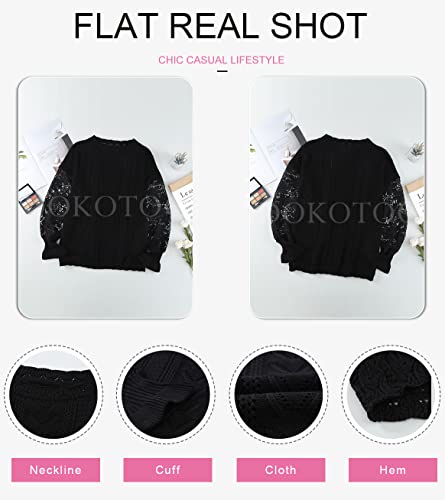 Image of Dokotoo Womens Crewneck Crochet Lace Long Sleeve Hollow Out Cable Knit Sweaters Pullover Tops