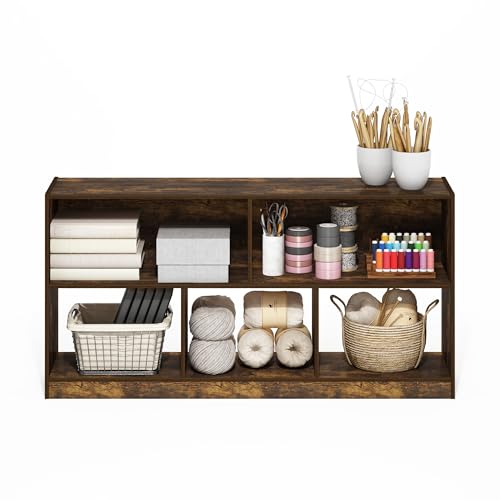 Image of Furinno DALY Book Shelf, 5-Cube Bookshelf, Horizontal Cube Storage Organizer Bookcase, 10.9 x 47.2 x 23.6, for Living Room, Bedroom, Home Office, Amber Pine