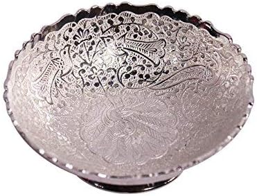 Zap Impex Brass Decorative Dry Fruit Bowl Multipurpose Serving Bowl carving Work - Size- 4" Beautiful Silver Color Peacock design Kitchenware Gift