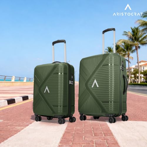 Image of Aristocrat Envoy Set of 2 Trolley Bag 55 & 65cm | Small & Medium Hard Luggage | 8-Wheel Suitcase for Travel | Combination Lock with Sturdy Zipper, Polypropylene | 3 Year International Warranty (Green)