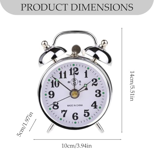 Reloj despertador de cuerda vintage plata pequeño de metal manual para mesa y escritorio 7