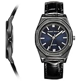 Perry Ellis Orologio Uomo Slim Diamond - Quadrante Octagono Verde Sunray, Cinturino in Pelle Marrone, Finitura Argentata, Impermeabile, nero, One Size Fits All