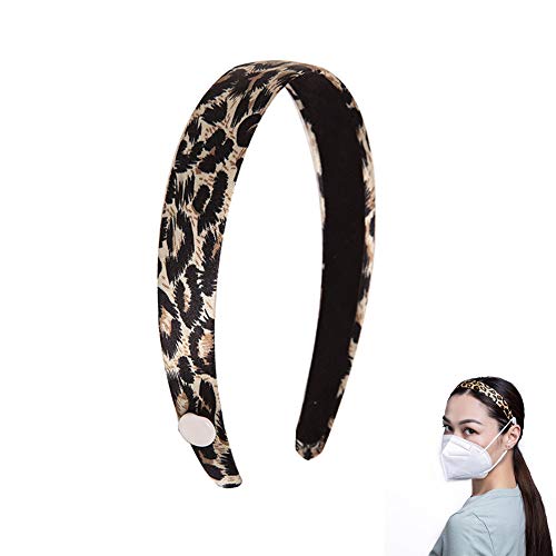 Leopard Headband Headbands with Buttons - Button Headband for Face Mask for Nurses Thin Head Band Hair Accessories for Women Girls
