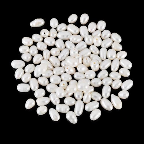 Image of Beadthoven 100pcs Natural Freshwater Cultured Pearls 4-6mm Rice Oval Loose Beads Real Pearls for Summer DIY Bracelet Necklace Earrings Jewelry Making