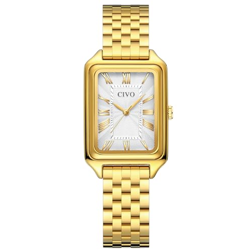 CIVO Watches for Women with Small Wrists: Vintage Quartz Bracelet Watch with Roman Dial - Gold Three-Hand Stainless Steel Watch - Gifts for Girlfriend Wife Mother on Anniversary Birthday