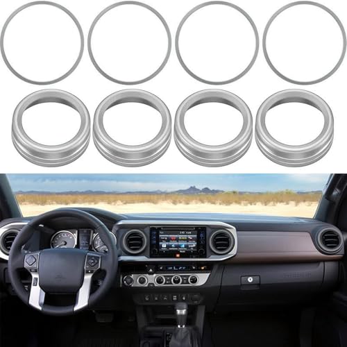 Image of Aluminum Alloy AC Knob Covers & Vent Outer Rings Kit for Toyota Tacoma 2016-2023 (8pcs Silver) - HVAC Control Button Covers, Air Conditioner Vent Trim Rings