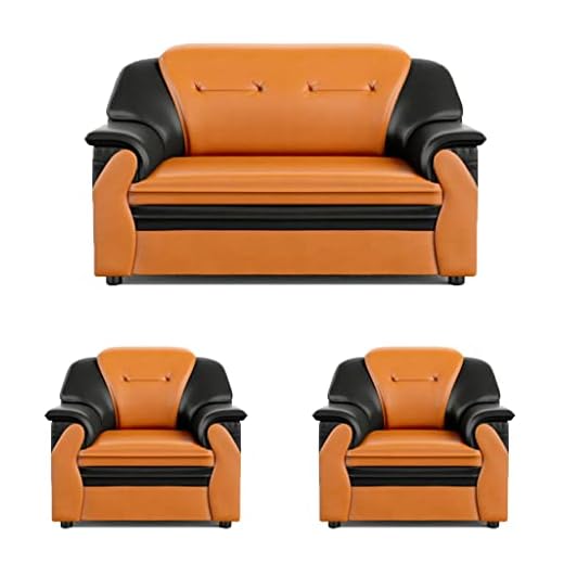 Sekar Lifestyle 2+1+1 Seater Dual Tone Polyurethane Sofa Set for Living Room [Colour - Black & Orange] (Medium)