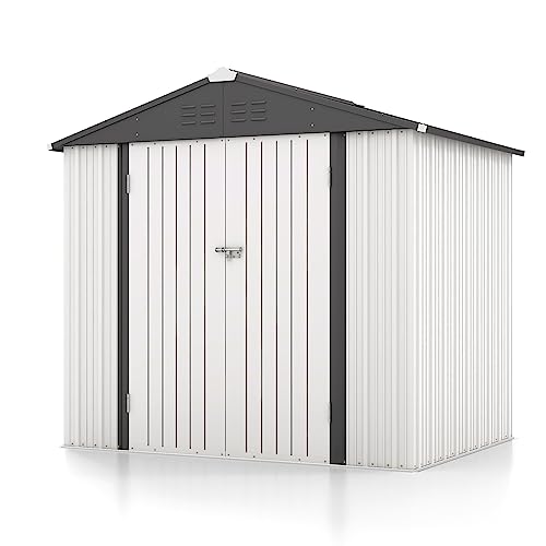Image of Patiowell Outdoor Storage Shed 8x6 FT, Garden Tool Storage Shed with Sloping Roof and Double Lockable Door, Outdoor Shed for Backyard Garden Patio Lawn, White