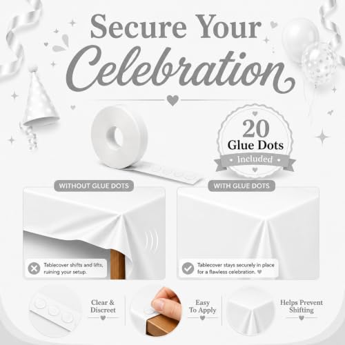 Image of Blue Orchards White Plastic Table Cover (Pack of 3 with 20 Glue dots) - 54 inch x 108 inch - White Waterproof & Disposable Tabcloth for Wedding, Bridal Shower, Baby Shower, Party Supplies, Decoration