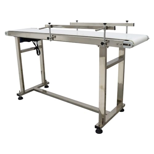 WYDDDARY PU Flat Belt Conveyor Stainless Steel Conveyor Machine 59x11.8inch Industrial Transport Conveyor 110V 120W Adjustable Speed Double Guardrail Electric Conveyor White