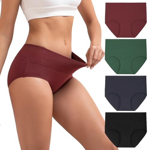 INNERSY Women's Cotton Underwear High Waist Ladies Briefs Full Coverage Panties 4-Pack