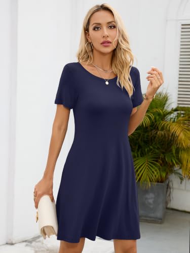 Image of KORSIS Summer Women's Dress Casual T-Shirt Short Sleeve Dresses Swing Flowy Beach Vacation Work Sundress with Pockets
