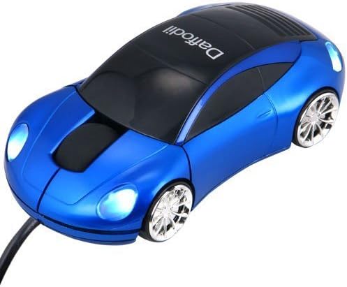 Daffodil WMS207B Wired Optical Mouse - 3 Button Car Shaped PC Mouse with Scrollwheel and LED Lights - For Laptop / Netbook / Desktop Computers - Supported by: Microsoft Windows (8 / 7 / XP / Vista) and Apple MAC (OS X +) - Novelty Porsche Shaped Mouse